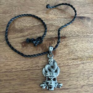 Skull and Snake Pendant Short Necklace Biker Jewelry